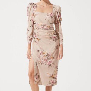 ASTR the label Long Sleeve Ruched Floral Midi Dress